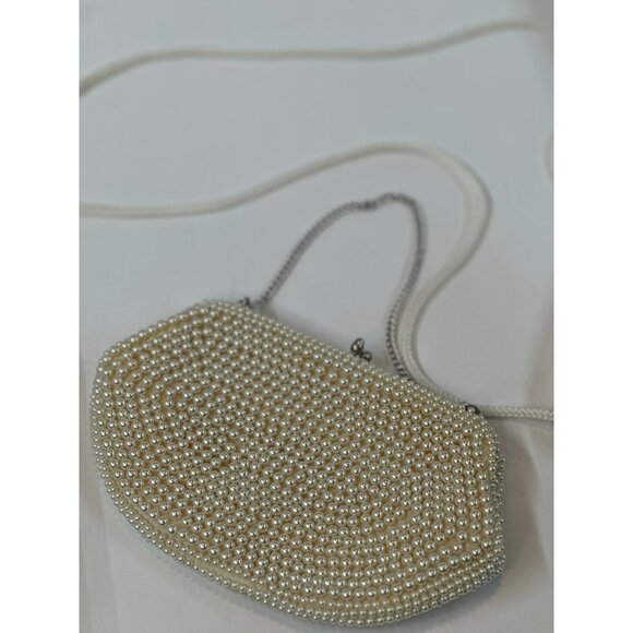 VTG Beaded Evening Clutch Bags Set of 2 White & Cream Floral + Geometric Purses - Picture 3 of 10